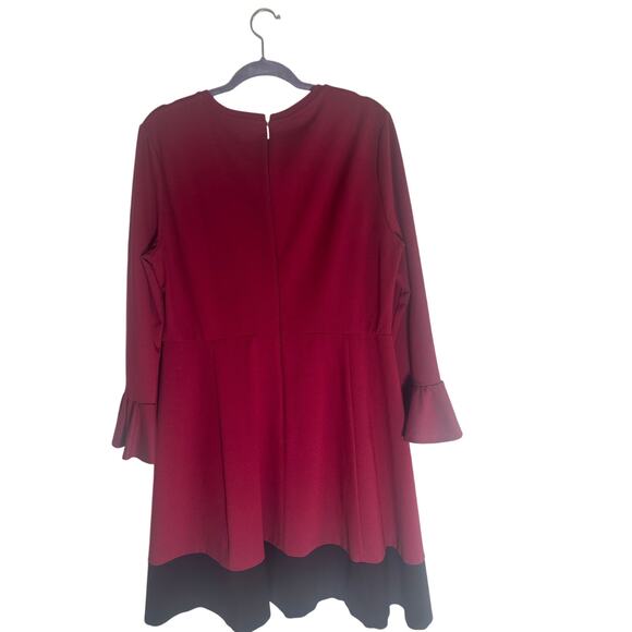 Kate Spade Women's XL Red Fit & Flare Dress Bell Sleeve Color Block Hem Elegant - Picture 6 of 13